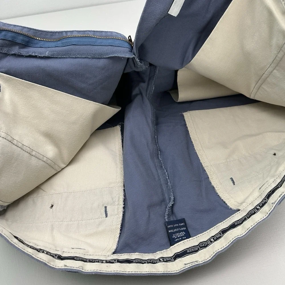 VTG Polo Ralph Lauren Chino Tyler Shorts Mens Fits 35 Y2K Two Pleats Baggy Blue